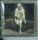 Sqare Table Top, Baba Sitting On Stone,Original Black And White Photo(Two And Half Inch)